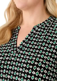Plus Split Neck Ruffle Sleeve Top