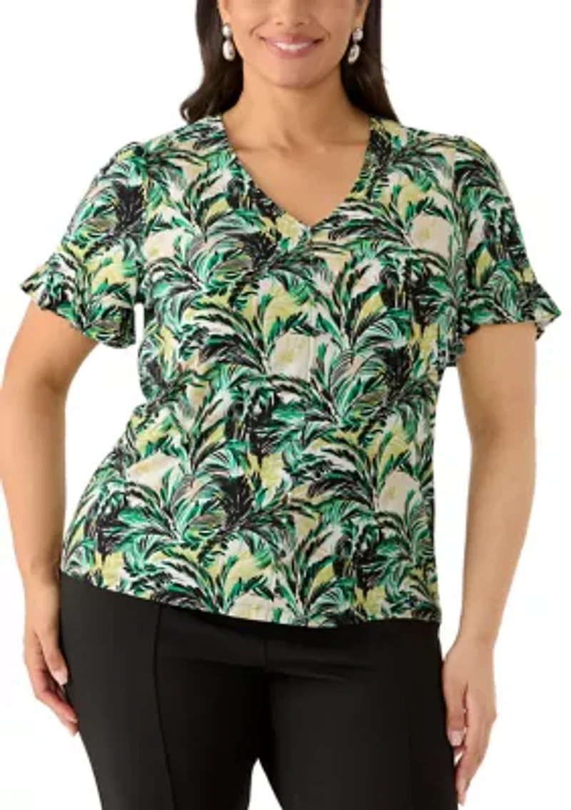 Plus Short Sleeve Ruffle Knit Top