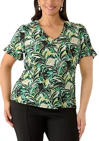 Plus Short Sleeve Ruffle Knit Top