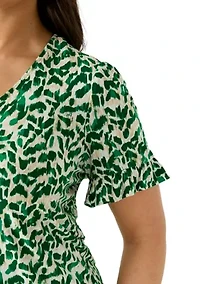 Plus Elbow Ruffle V-Neck Button Front