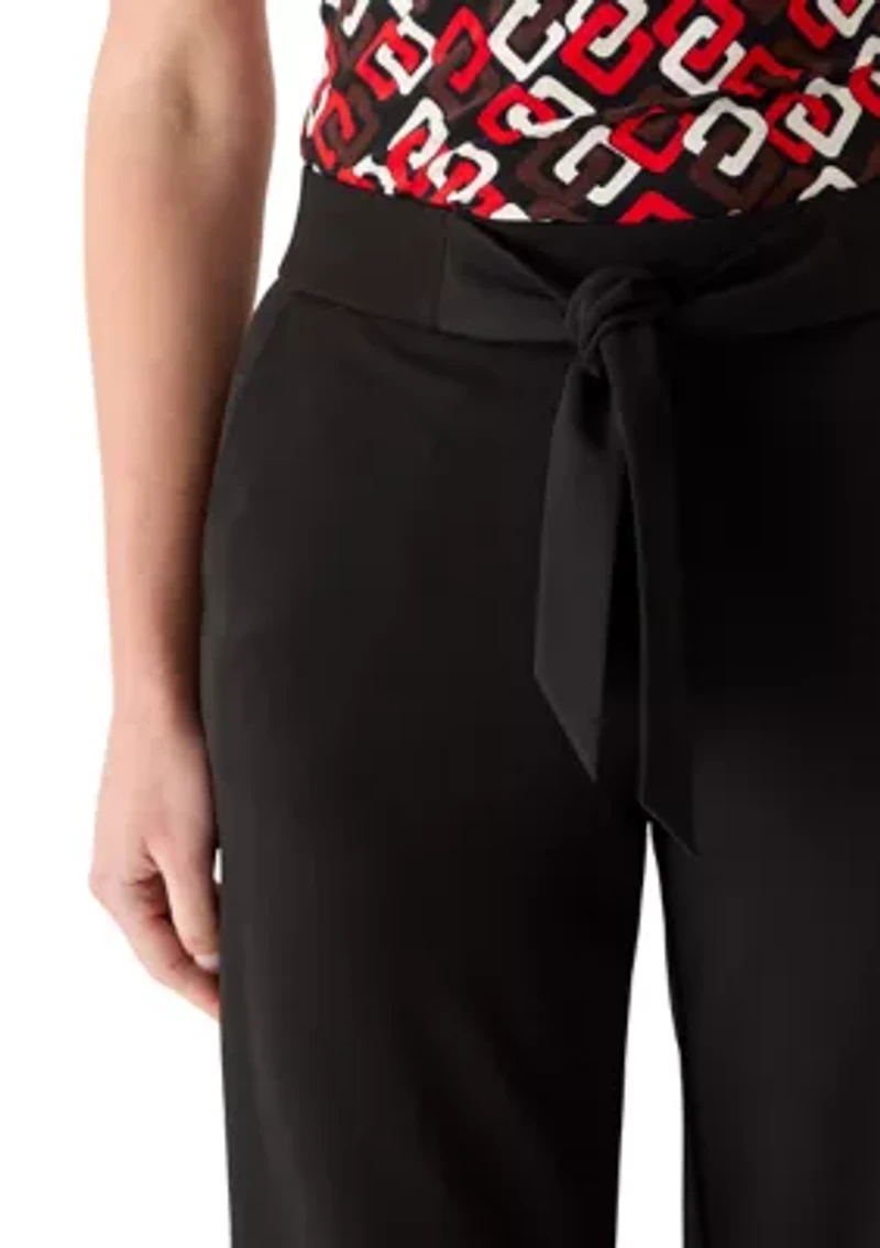 Women's Pull On Tie Front Wide Leg Pants