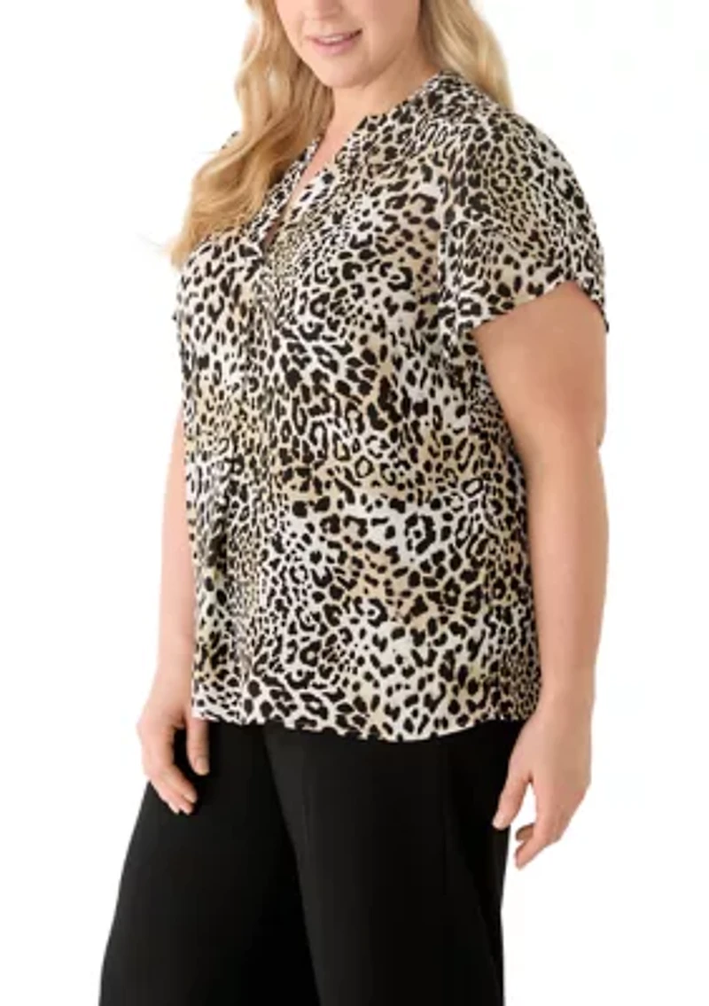 Plus Short Tulip Sleeve Woven Blouse