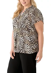 Plus Short Tulip Sleeve Woven Blouse