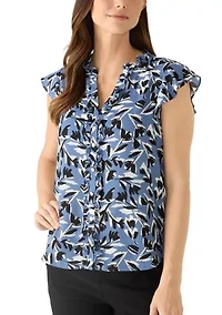 Women's Button Front Mini Ruffle Top