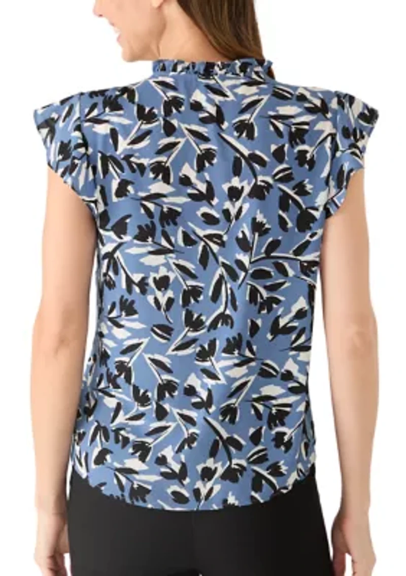 Women's Button Front Mini Ruffle Top