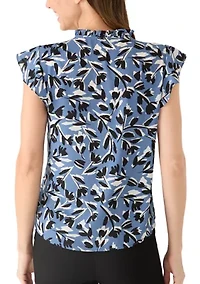 Women's Button Front Mini Ruffle Top