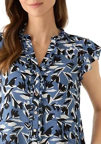 Women's Button Front Mini Ruffle Top
