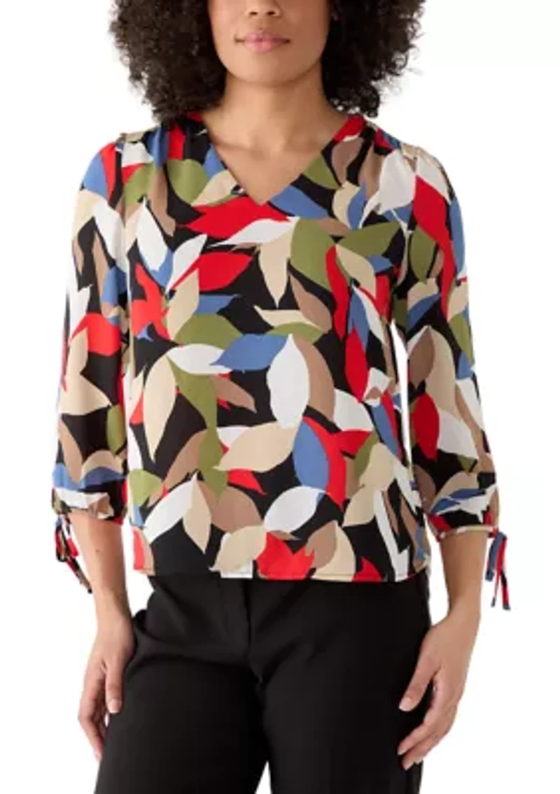 Women's 3/4 Sleeve V-Neck Print Blouse