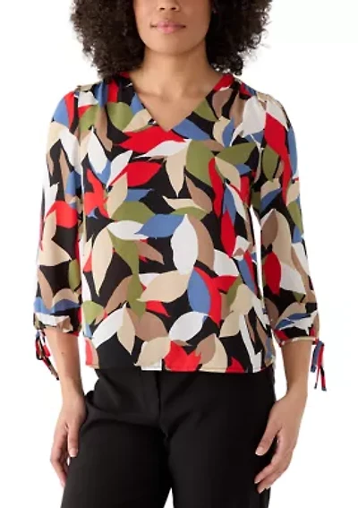 Women's 3/4 Sleeve V-Neck Print Blouse