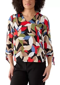 Women's 3/4 Sleeve V-Neck Print Blouse