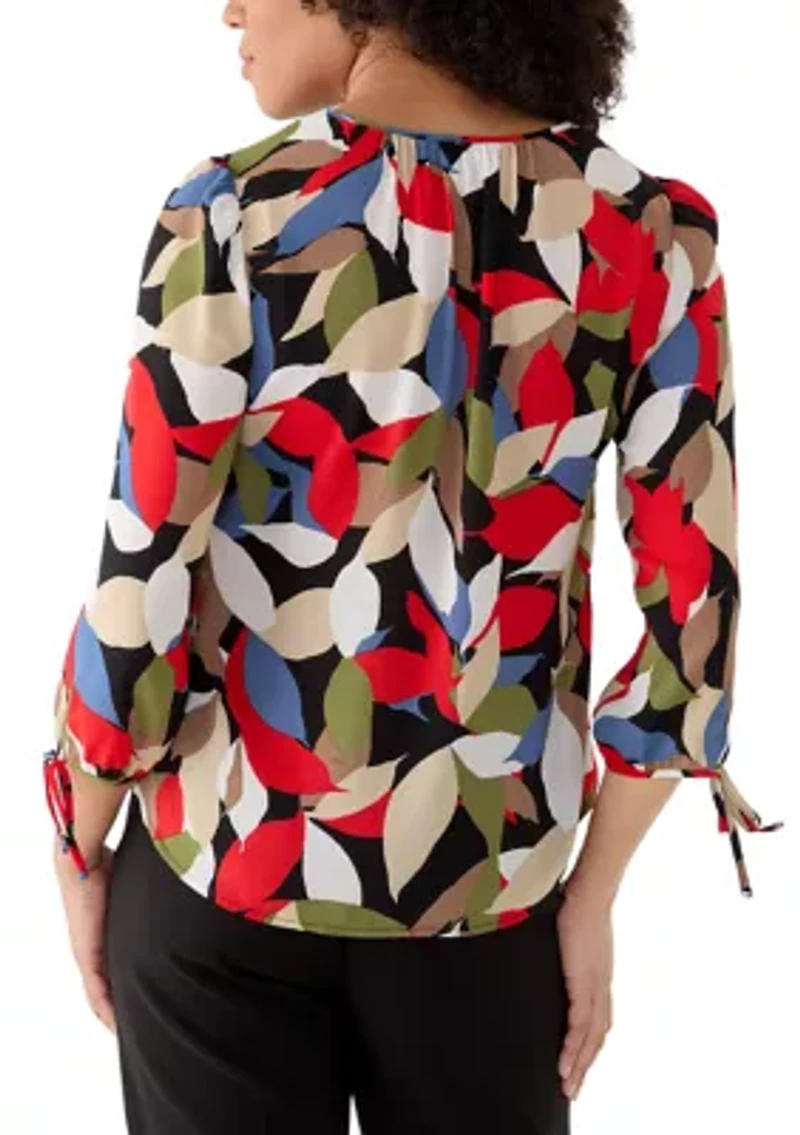 Women's 3/4 Sleeve V-Neck Print Blouse