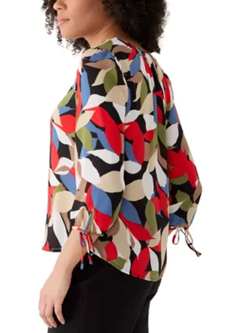 Women's 3/4 Sleeve V-Neck Print Blouse