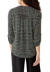 Petite Three-Quarter Roll Tab Sleeve Woven Top