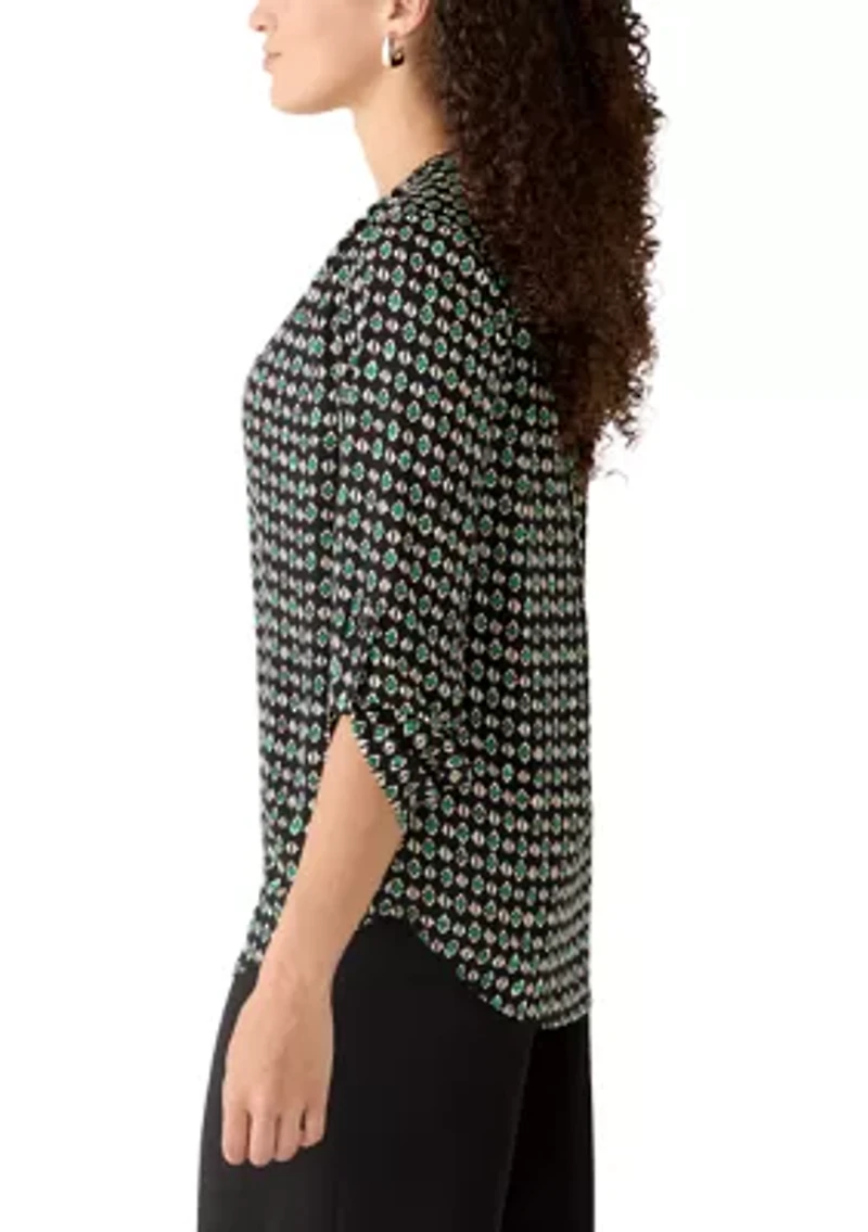 Petite Three-Quarter Roll Tab Sleeve Woven Top
