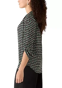 Petite Three-Quarter Roll Tab Sleeve Woven Top