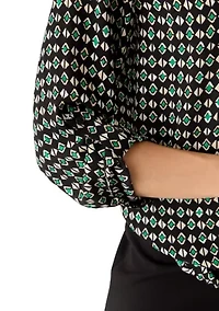 Petite Three-Quarter Roll Tab Sleeve Woven Top