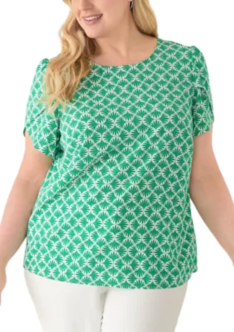 Women's Jewel Neck Tulip Sleeve Blouse