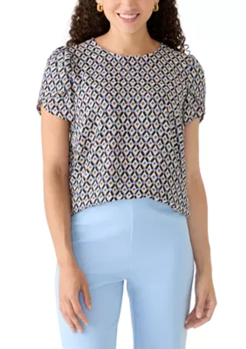 Petite Jewel Neck Tulip Sleeve Blouse