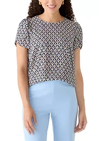 Petite Jewel Neck Tulip Sleeve Blouse