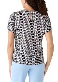 Petite Jewel Neck Tulip Sleeve Blouse