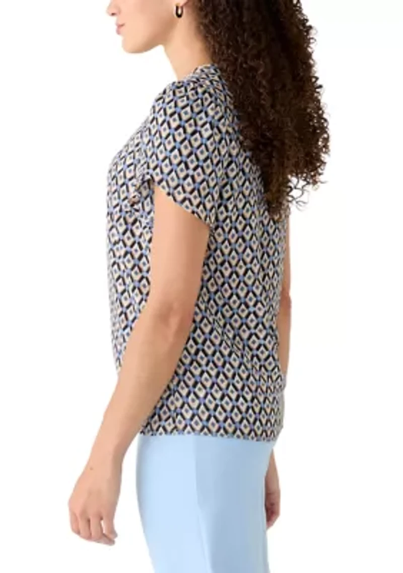 Petite Jewel Neck Tulip Sleeve Blouse
