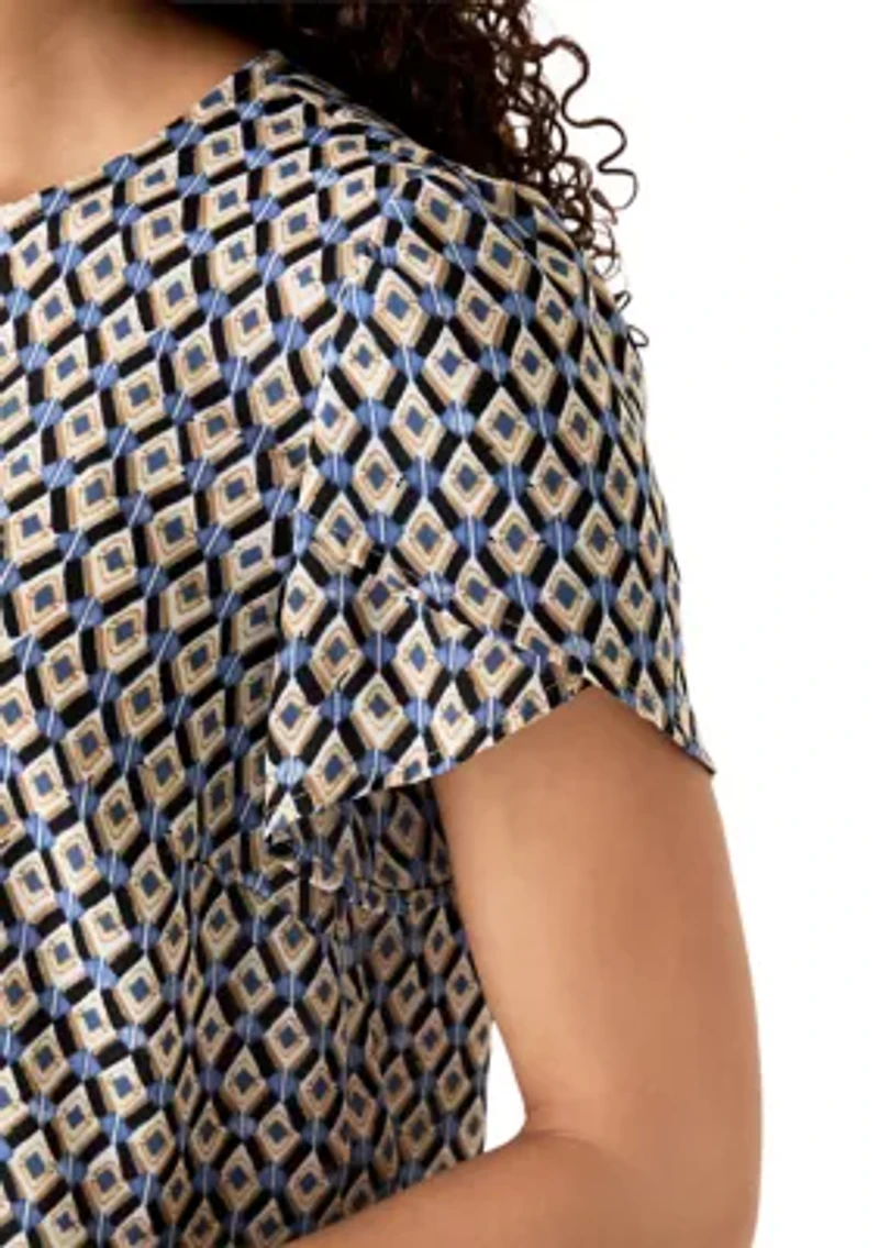 Petite Jewel Neck Tulip Sleeve Blouse