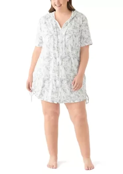 Plus Printed Brushed Hooded Swim Cover-Up
