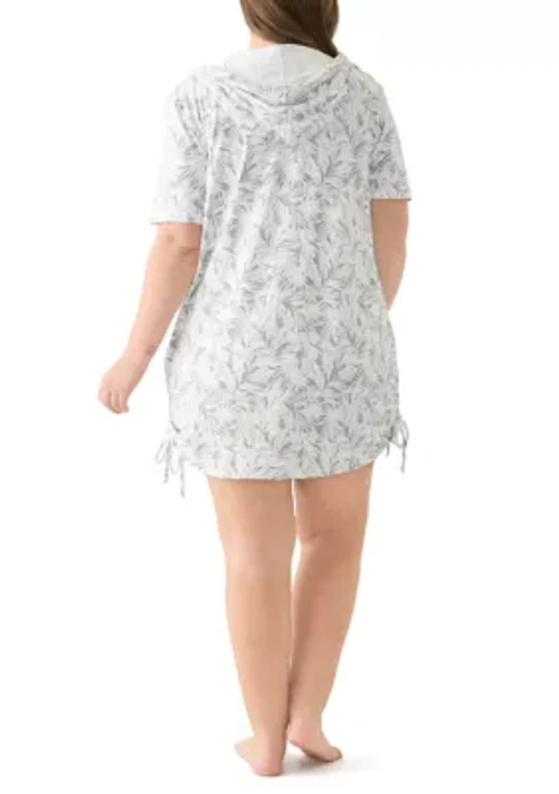 Plus Printed Brushed Hooded Swim Cover-Up
