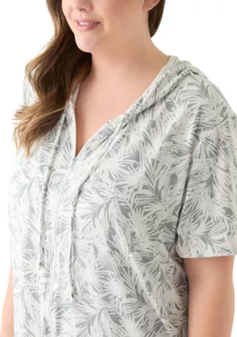 Plus Printed Brushed Hooded Swim Cover-Up