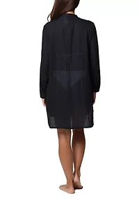 Solid Button Up Big Shirt Swim Coverup