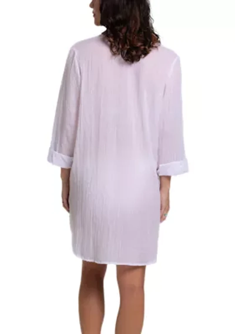 Solid Button Up Big Shirt Swim Coverup
