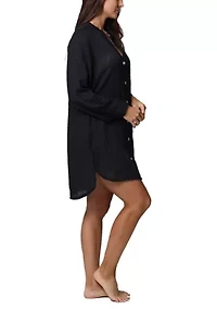 Solid Button Up Big Shirt Swim Coverup