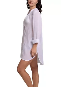 Solid Button Up Big Shirt Swim Coverup