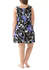 Plus Sleeveless Printed Back Floral Ring Tank Dress