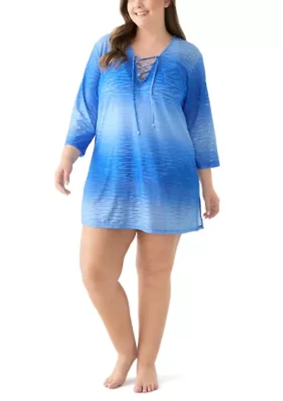 Plus Long Sleeve Printed Swim Tunic