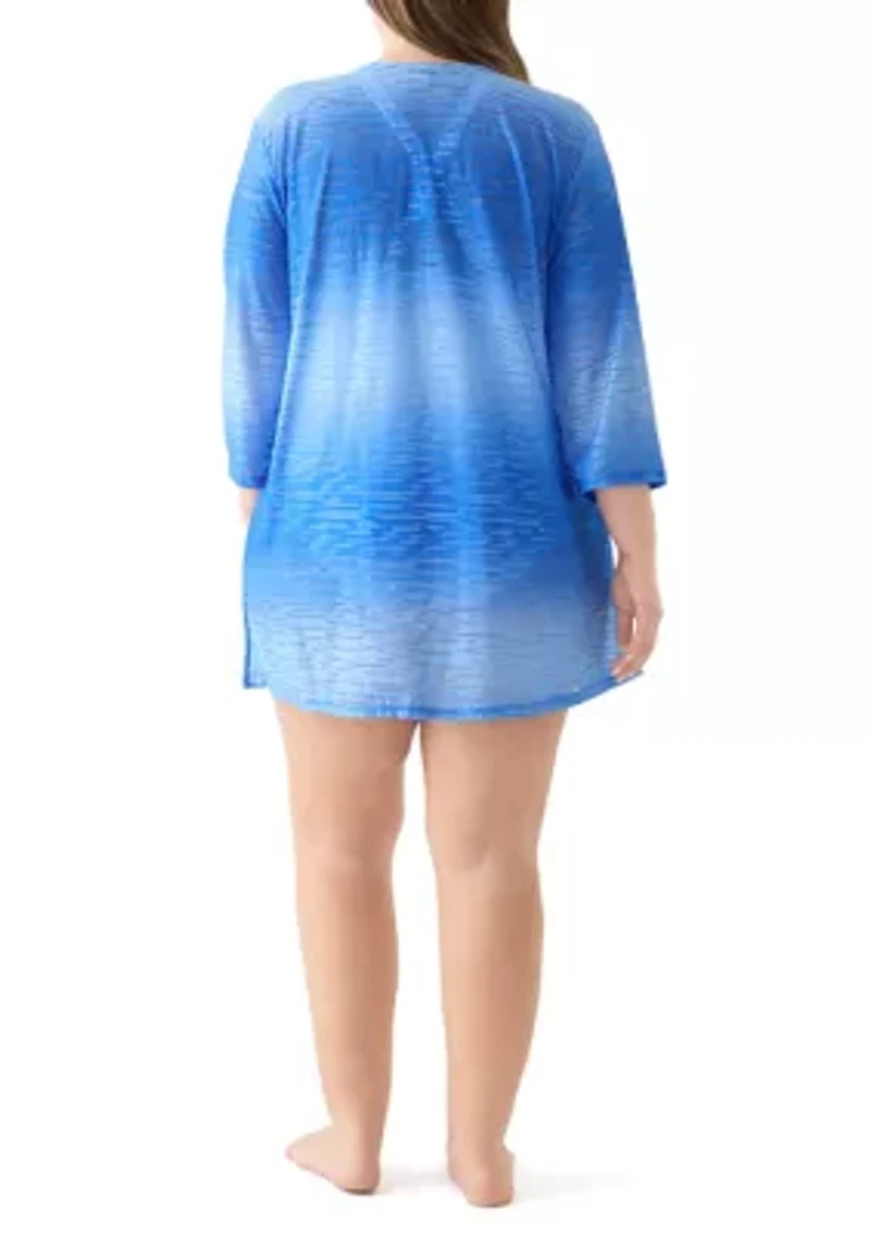 Plus Long Sleeve Printed Swim Tunic
