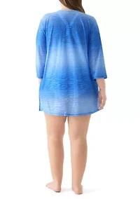 Plus Long Sleeve Printed Swim Tunic