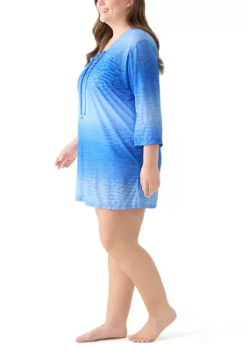 Plus Long Sleeve Printed Swim Tunic