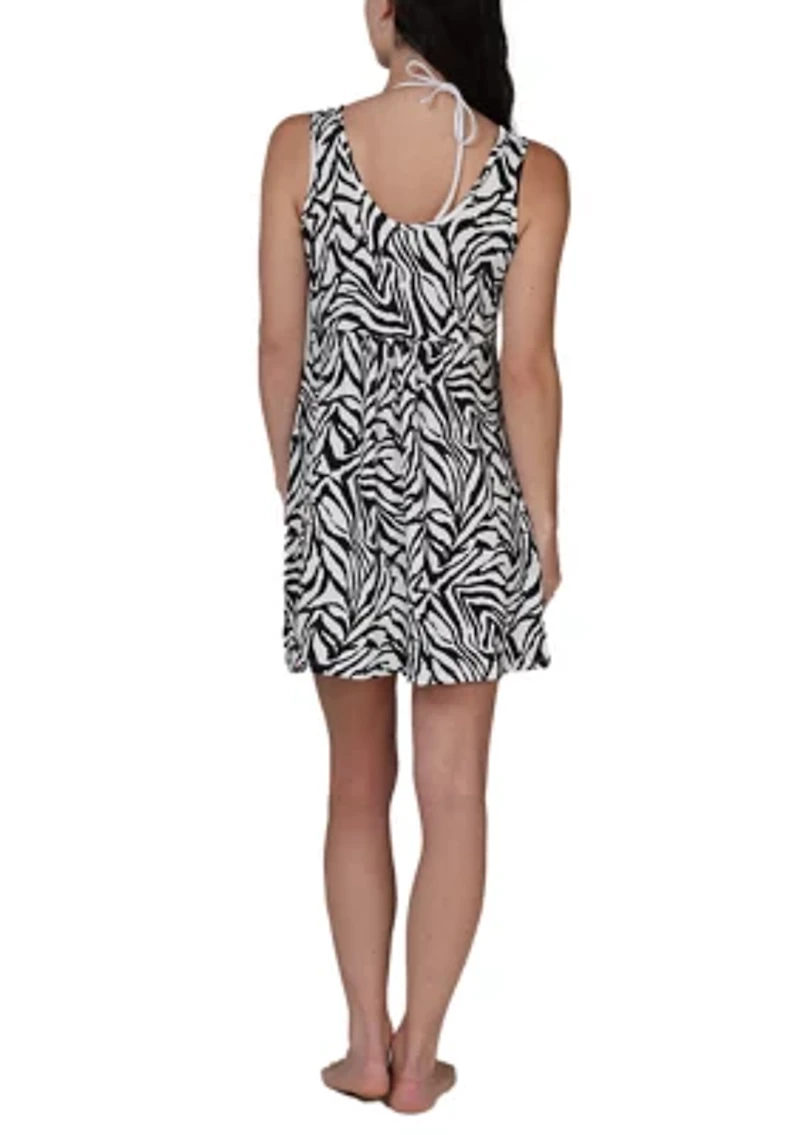 Women's Zebra Print Pocket Swim Coverup Dress