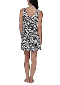 Women's Zebra Print Pocket Swim Coverup Dress