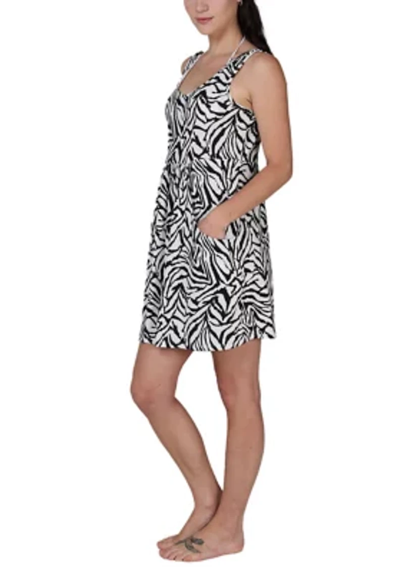 Women's Zebra Print Pocket Swim Coverup Dress
