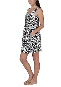 Women's Zebra Print Pocket Swim Coverup Dress