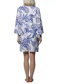 Plus Palm Print Lace Up Big Shirt Swim Coverup