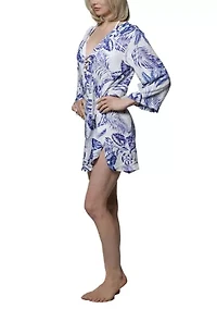 Plus Palm Print Lace Up Big Shirt Swim Coverup