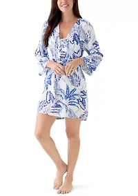 Women's Long Sleeve Palm Print Lace Coverup