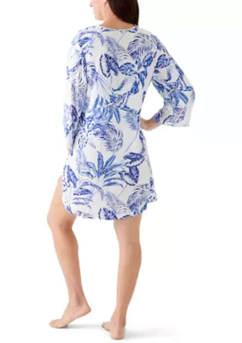 Women's Long Sleeve Palm Print Lace Coverup