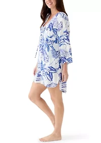 Women's Long Sleeve Palm Print Lace Coverup