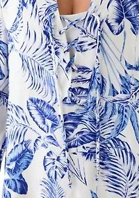 Women's Long Sleeve Palm Print Lace Coverup