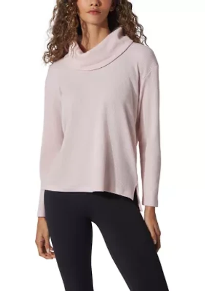 Long Sleeve Brushed Waffle Cowl Neck Top