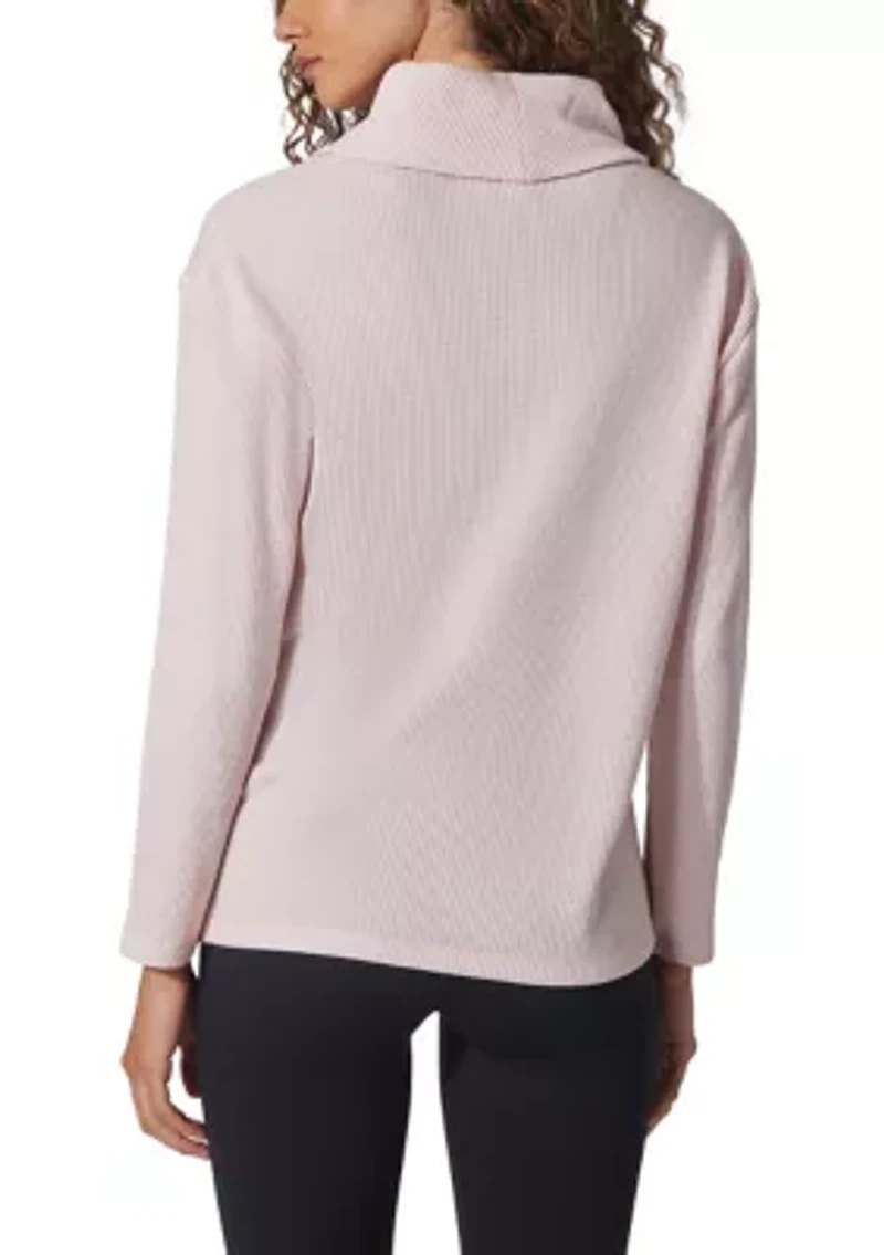 Long Sleeve Brushed Waffle Cowl Neck Top